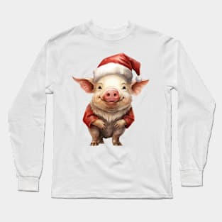 Vintage Christmas Pig Long Sleeve T-Shirt